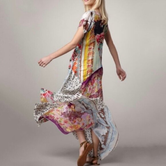 💕JOHNNY WAS💕 Tropic Georgette 100% Silk Maxi Dress ~ Patchwork Print 2X NWT - Picture 6 of 16